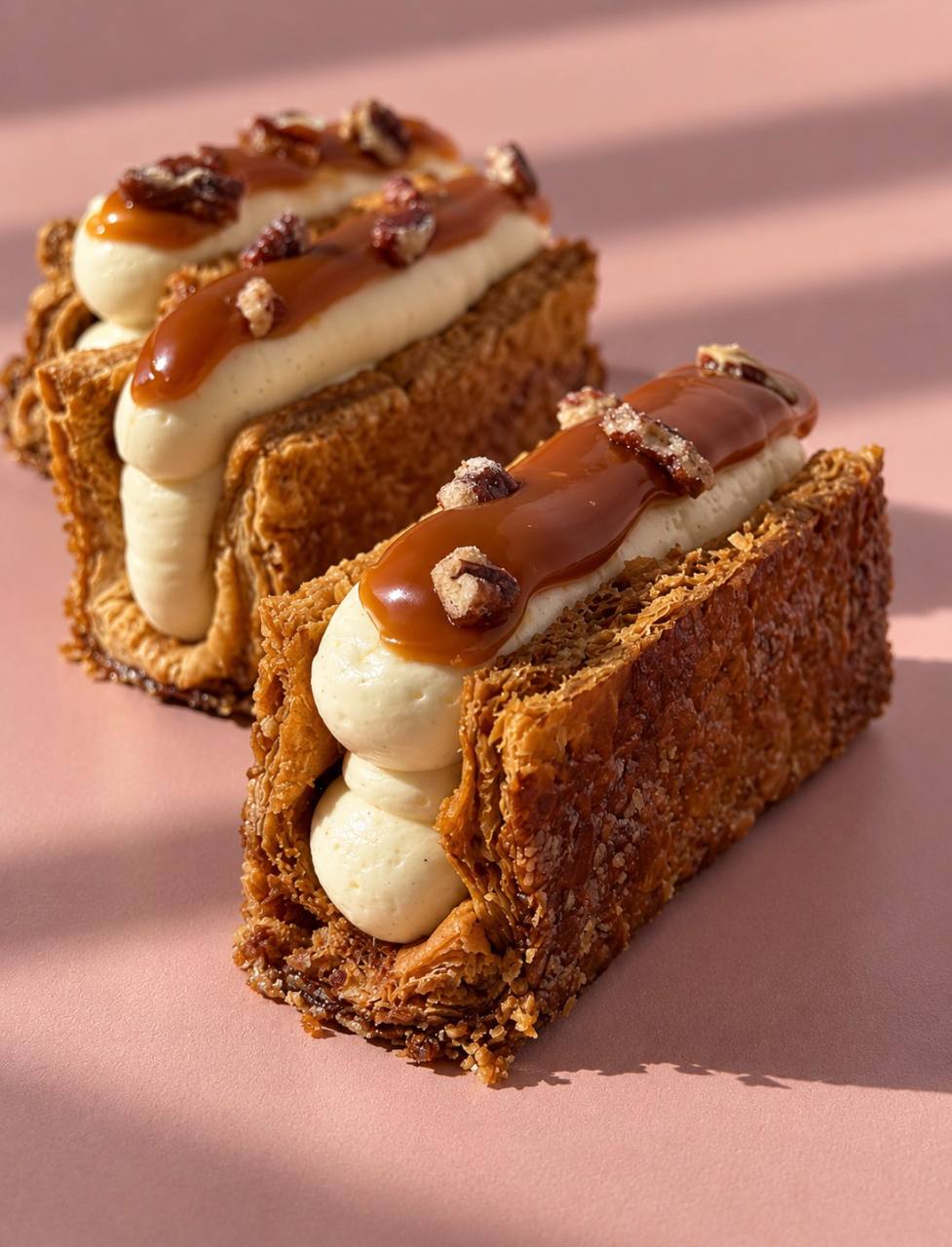Millefeuille vanille caramel pécan